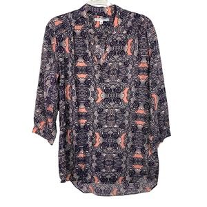 Amanda Uprichard Silk Pink Blues Geometric Paisley Tunic Blouse Sz S